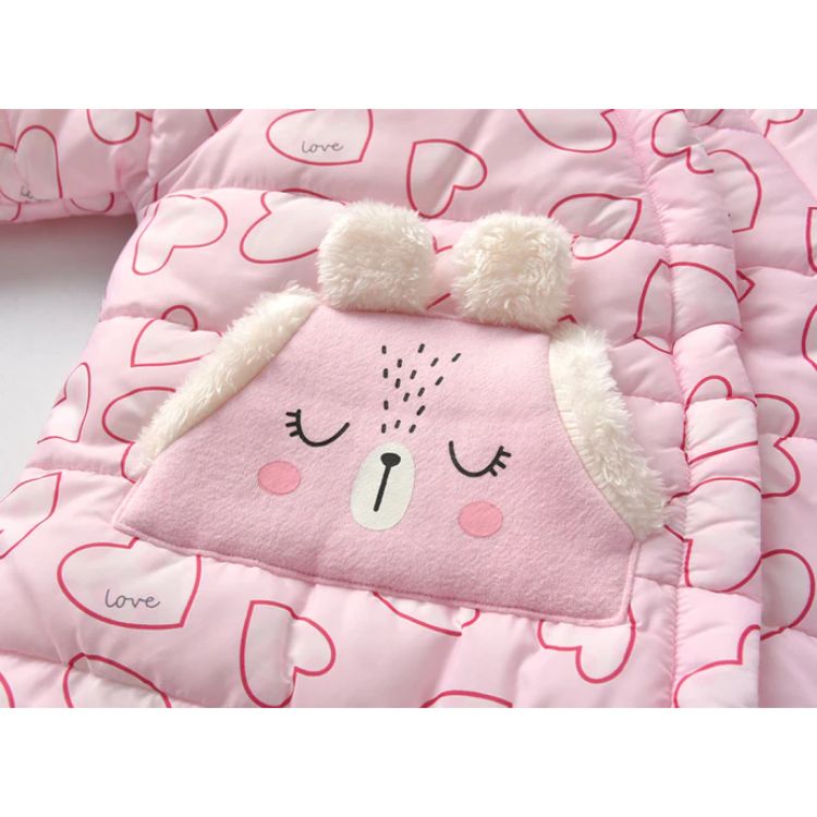 Heart Pink Full Inner Furr Quilted Romper